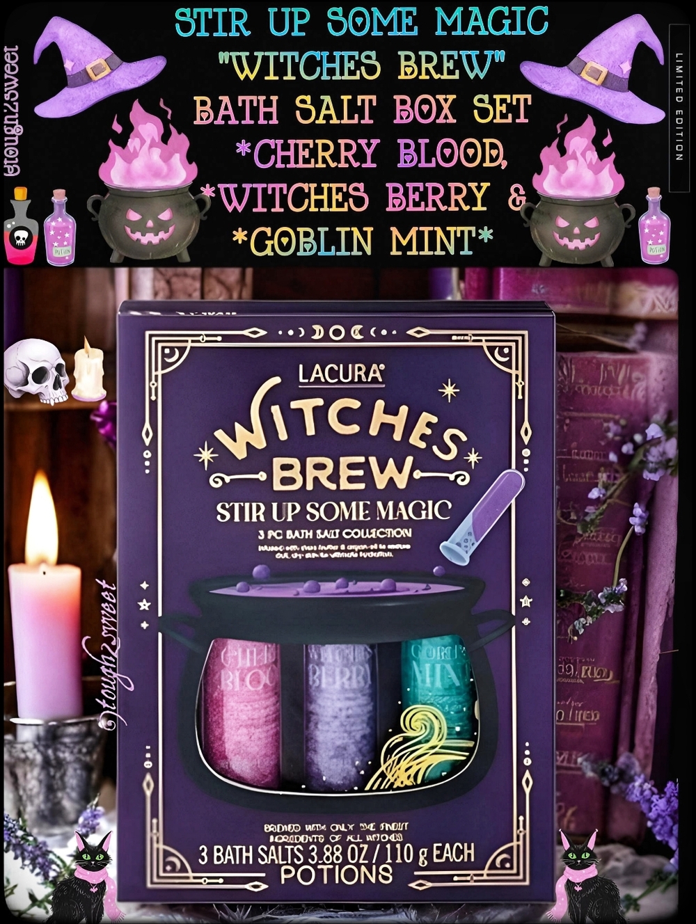 🆕️"WITCHES BREW" BATH SALT SET *CHERRY BLOOD, *WITCHES BERRY, *GOBLIN MINT*
